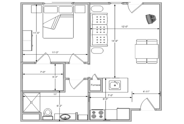1-Bedroom Apartment Floor Plan